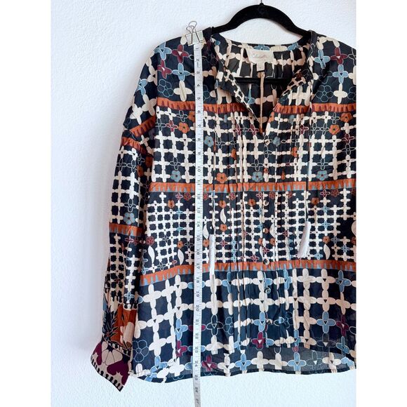 NWT Cleobella Edith Long Sleeve Blouse in Deco Black Blue Orange Cream Size S - Picture 11 of 13